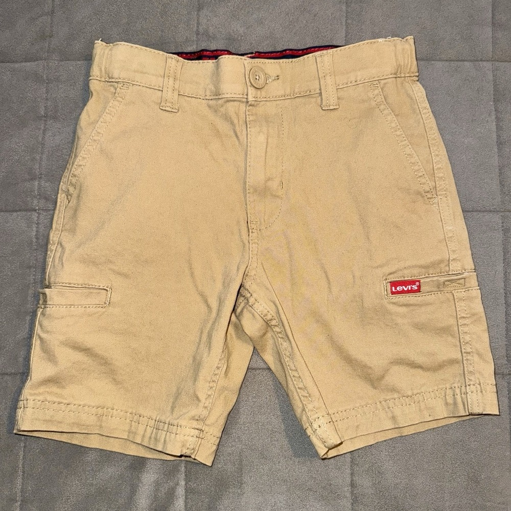 Boys Levi's Youth Khaki Cargo Shorts Size 8 Adjustable Waistband Long
